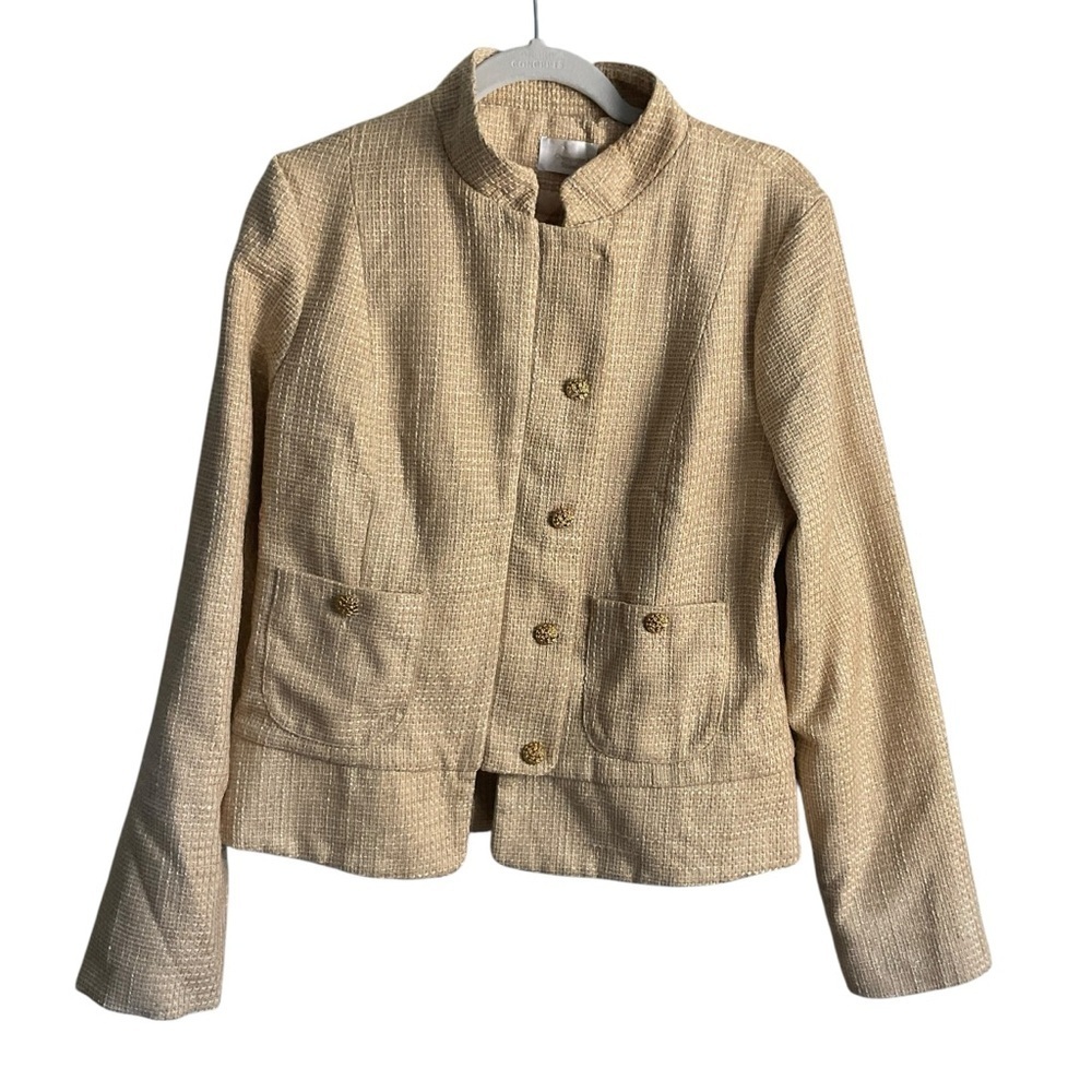 Champagne & Strawberry Gold Tweed Button Front Jacket – Size L, NWT